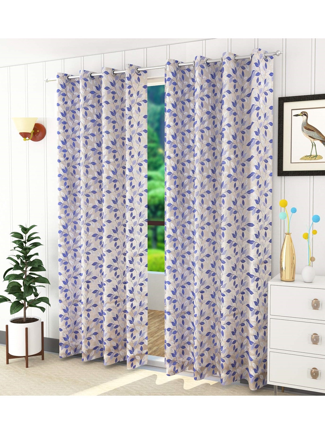 

Fresh From Loom Blue & Silver-Toned Set of 2 Floral Room Darkening Long Door Curtain