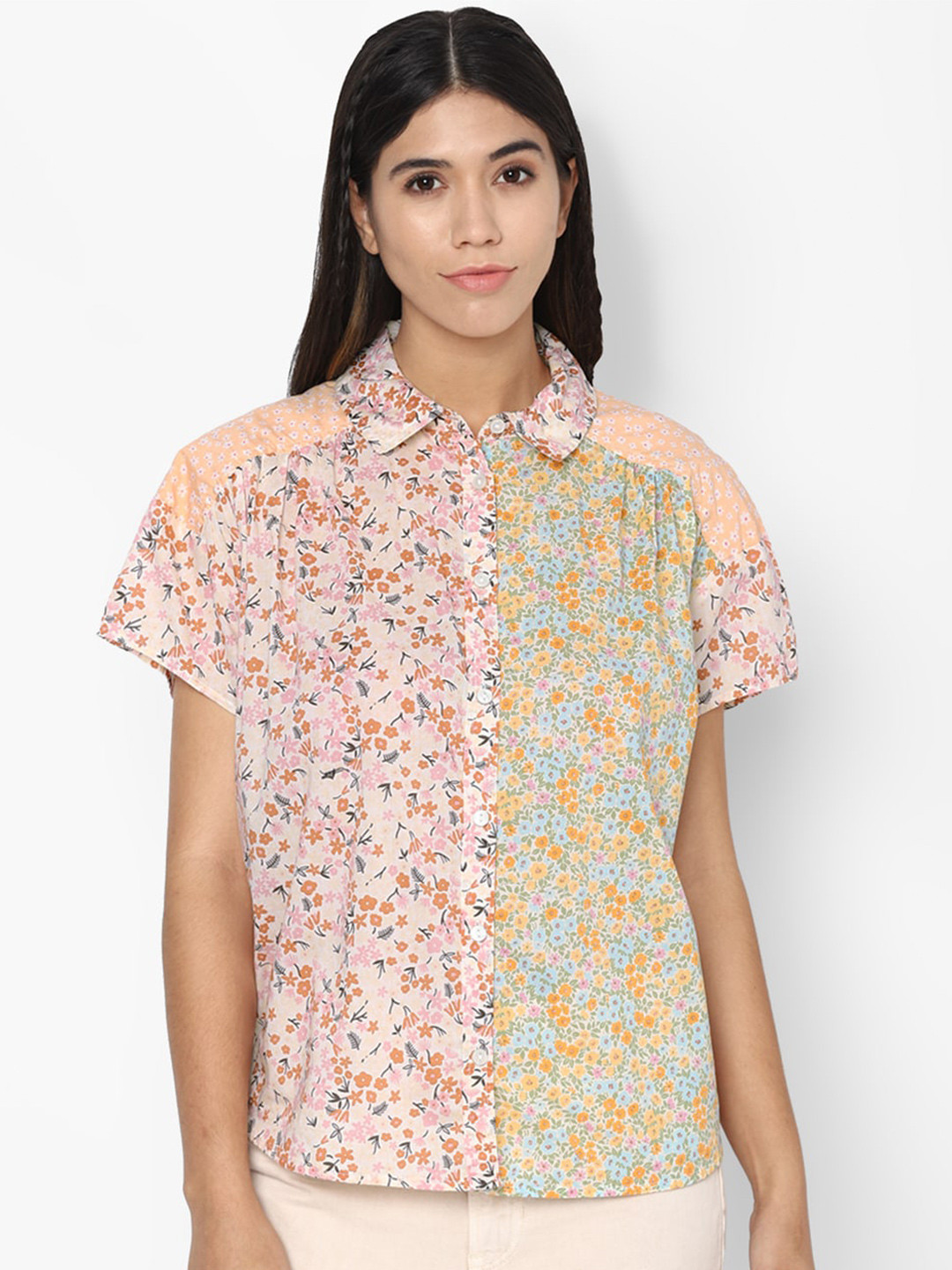 

AMERICAN EAGLE OUTFITTERS Women Orange Floral Printed Casual Shirt
