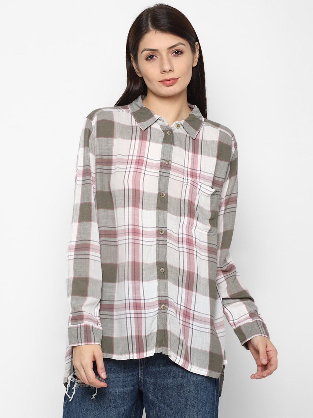 

AMERICAN EAGLE OUTFITTERS Women Purple Tartan Checked Casual Shirt