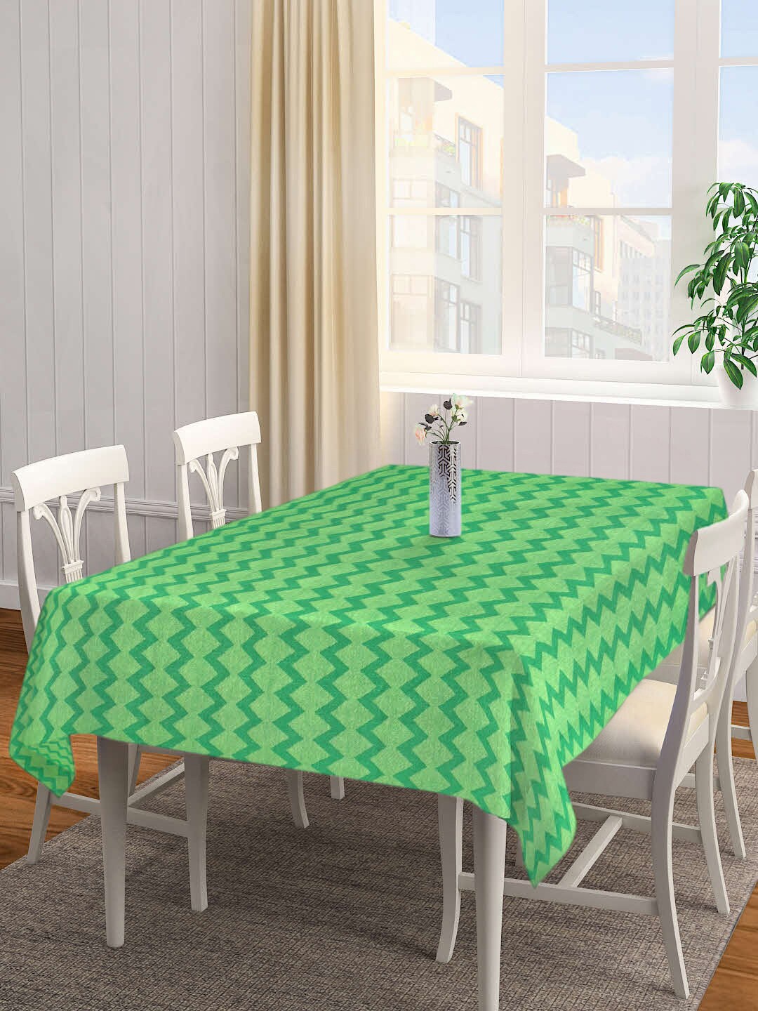 

KLOTTHE Green Printed Woven Design 6 Seater Square Cotton Table Cover