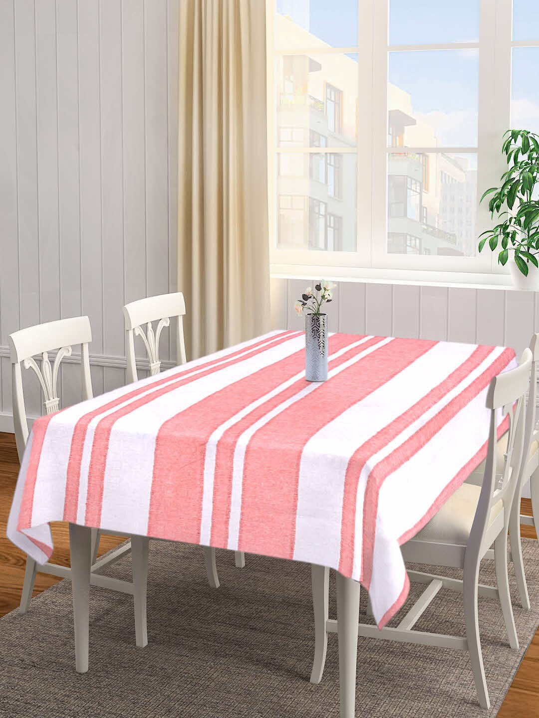 

KLOTTHE Pink Striped Rectangular Cotton Table Cover