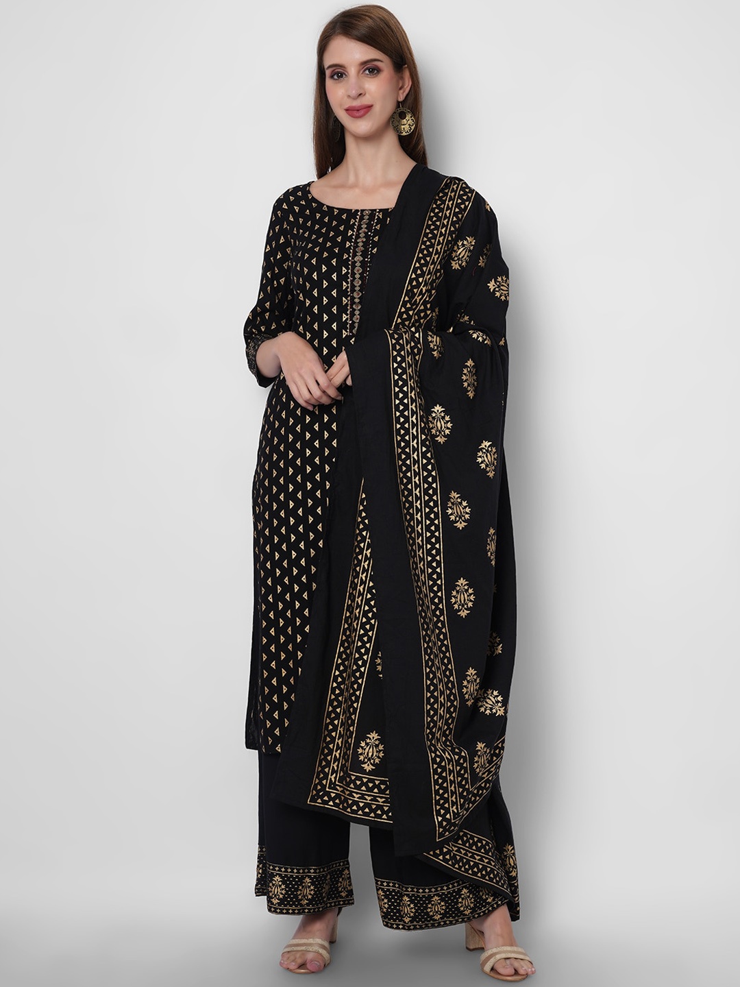 

ORTANGE Women Black Ethnic Motifs Printed Kurta with Palazzos & With Dupatta