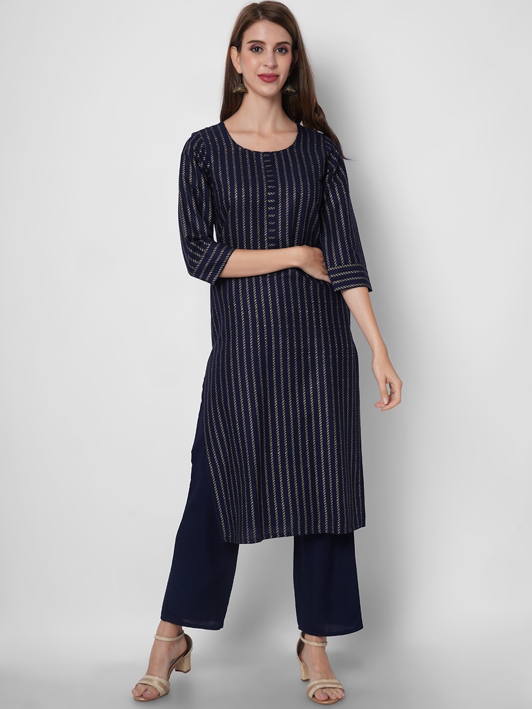 

ORTANGE Women Blue Striped Gotta Patti Kurta with Trousers