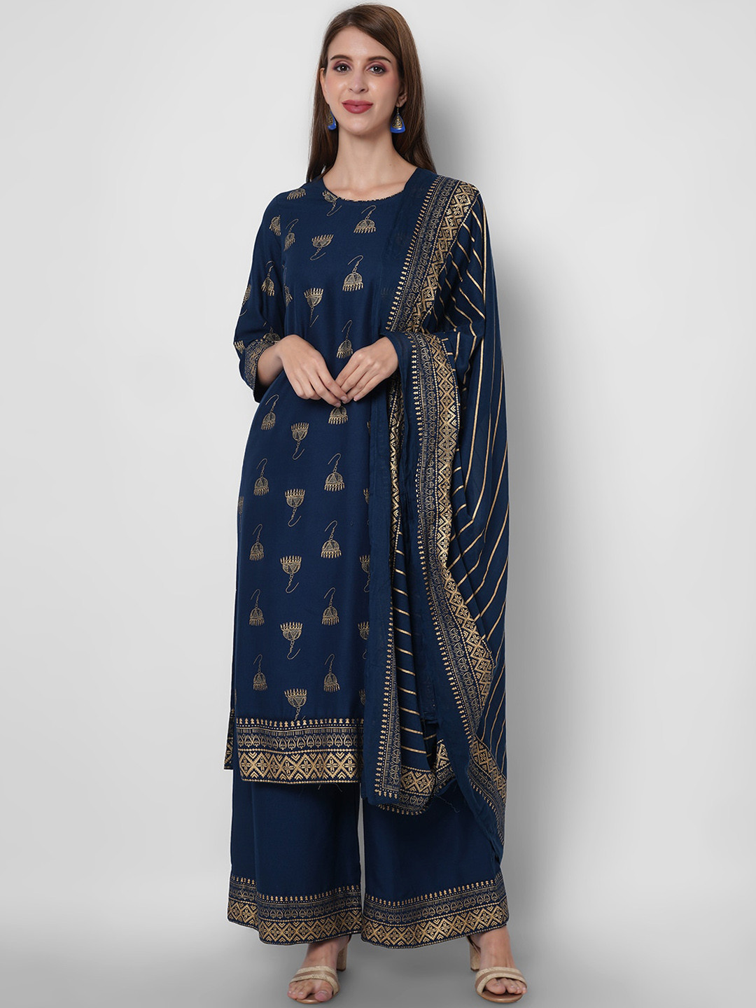 

ORTANGE Women Blue Ethnic Motifs Printed Kurta with Palazzos & Dupatta