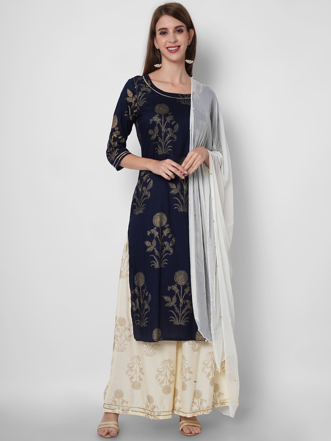 

ORTANGE Women Blue Ethnic Motifs Printed Kurta with Palazzos & Dupatta