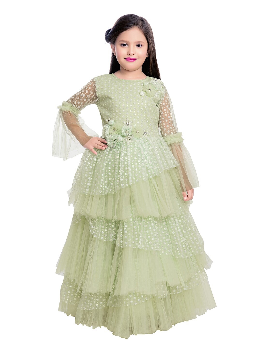 

BETTY Pink Net Self Design Maxi Dress