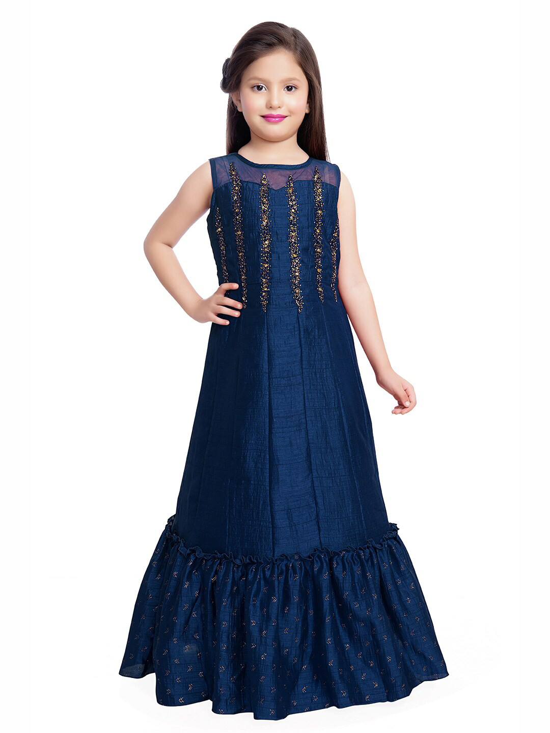 

BETTY Girls Blue Embellished Embroidered Ethnic Maxi Dress