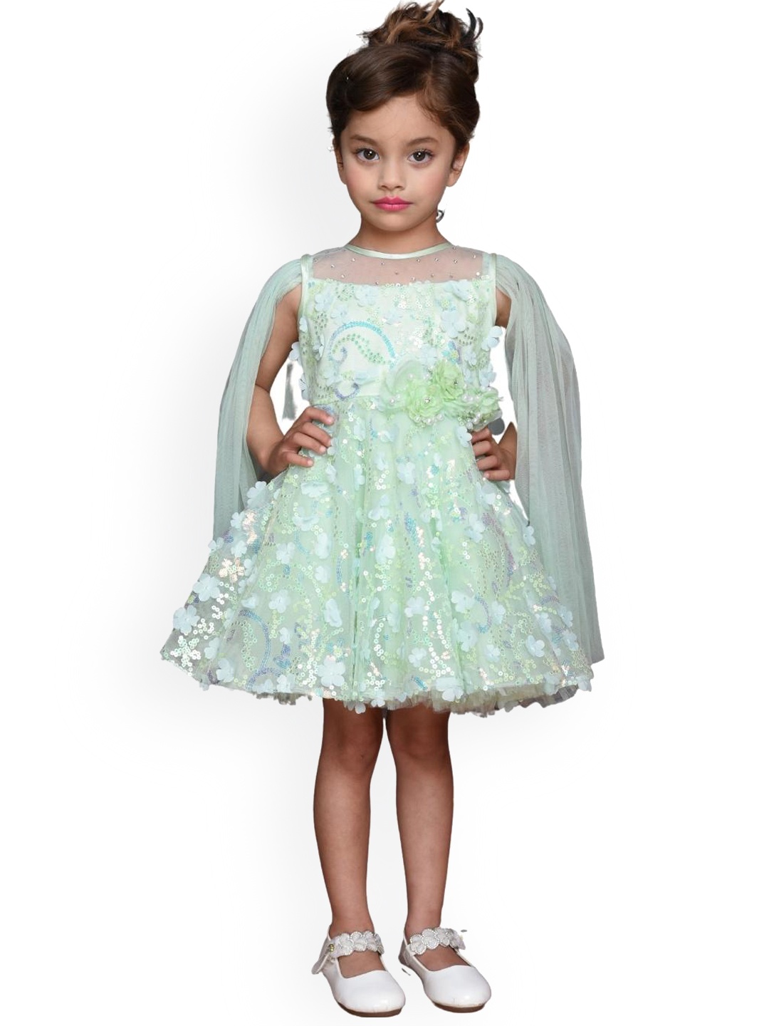 

BETTY Green Sequin Embellished Net Dress