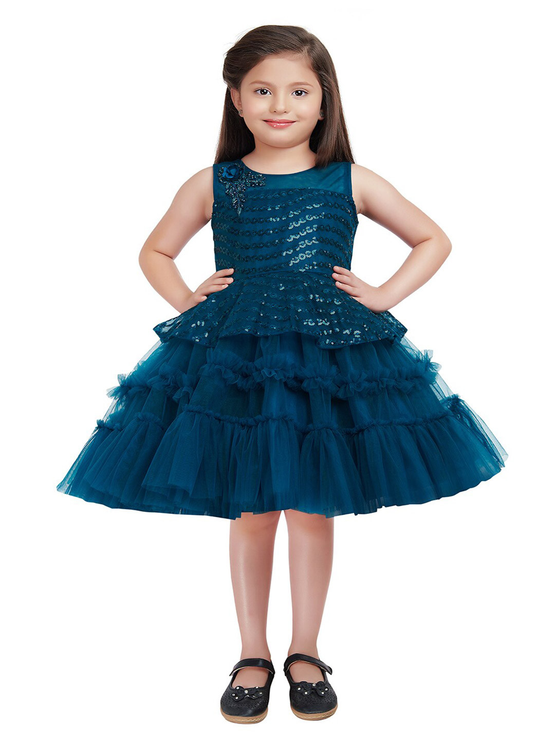 

BETTY Girls Blue Embellished Net Dress