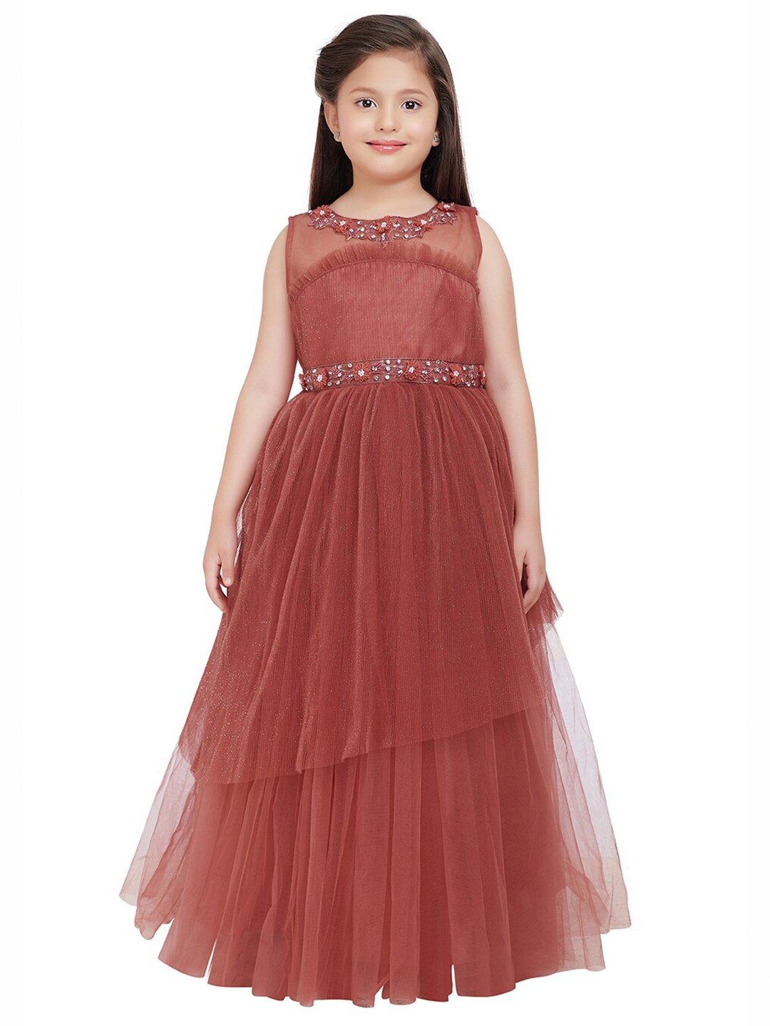 

BETTY Kids-Girls Rust Net Ethnic Maxi Dress