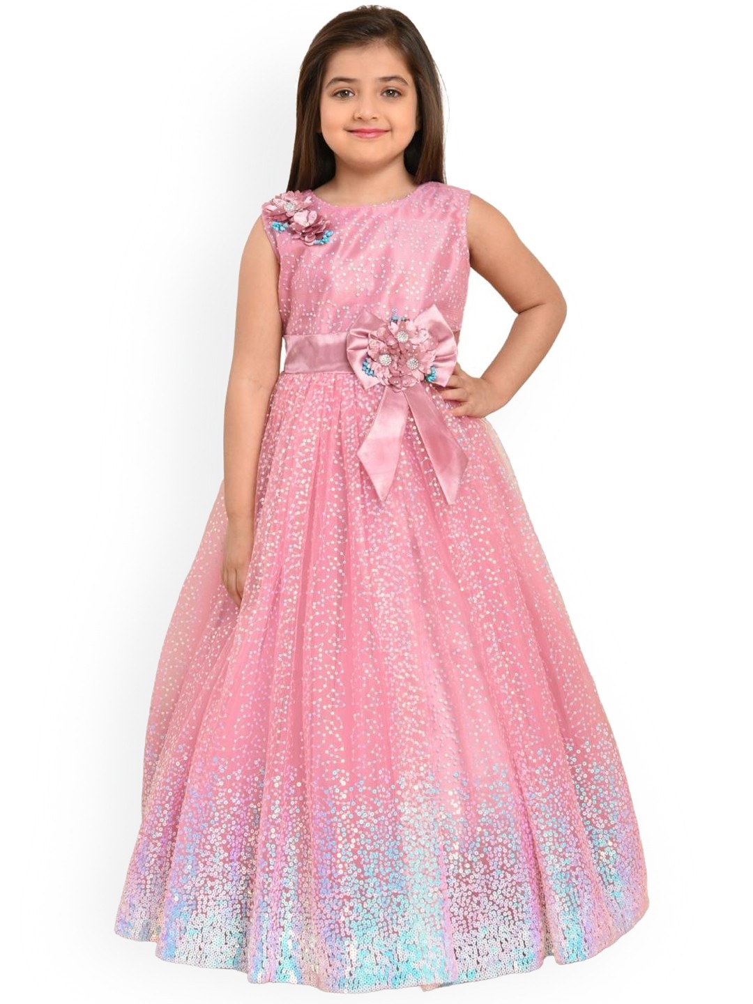 

BETTY Pink Embellished Net Maxi Dress