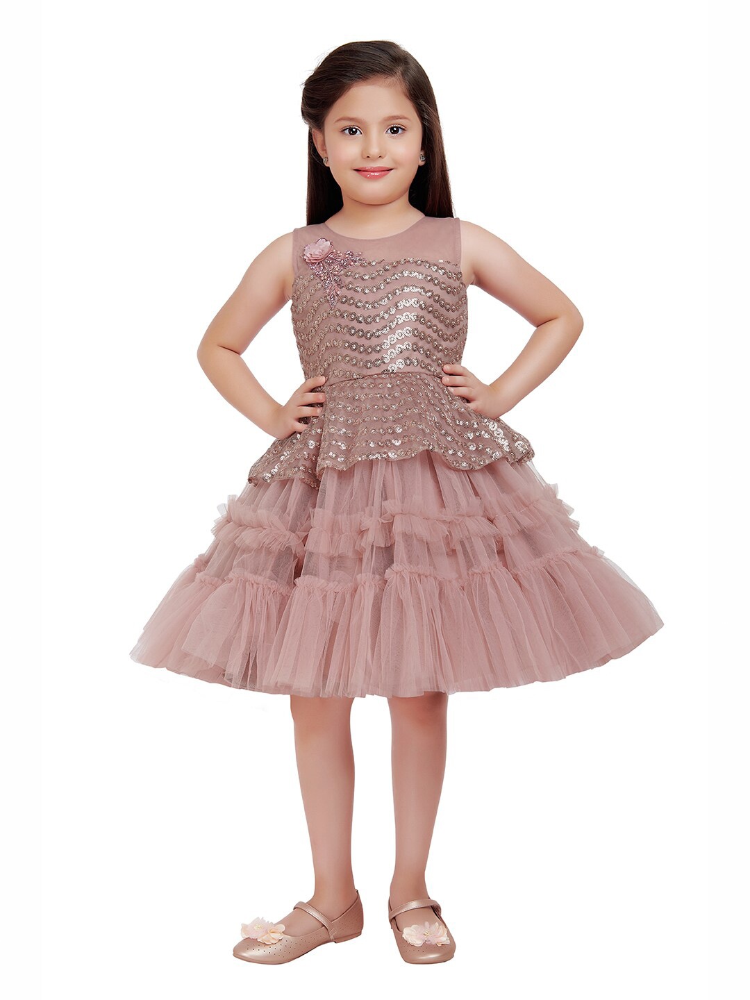 

BETTY Peach-Coloured Embellished Net Dress