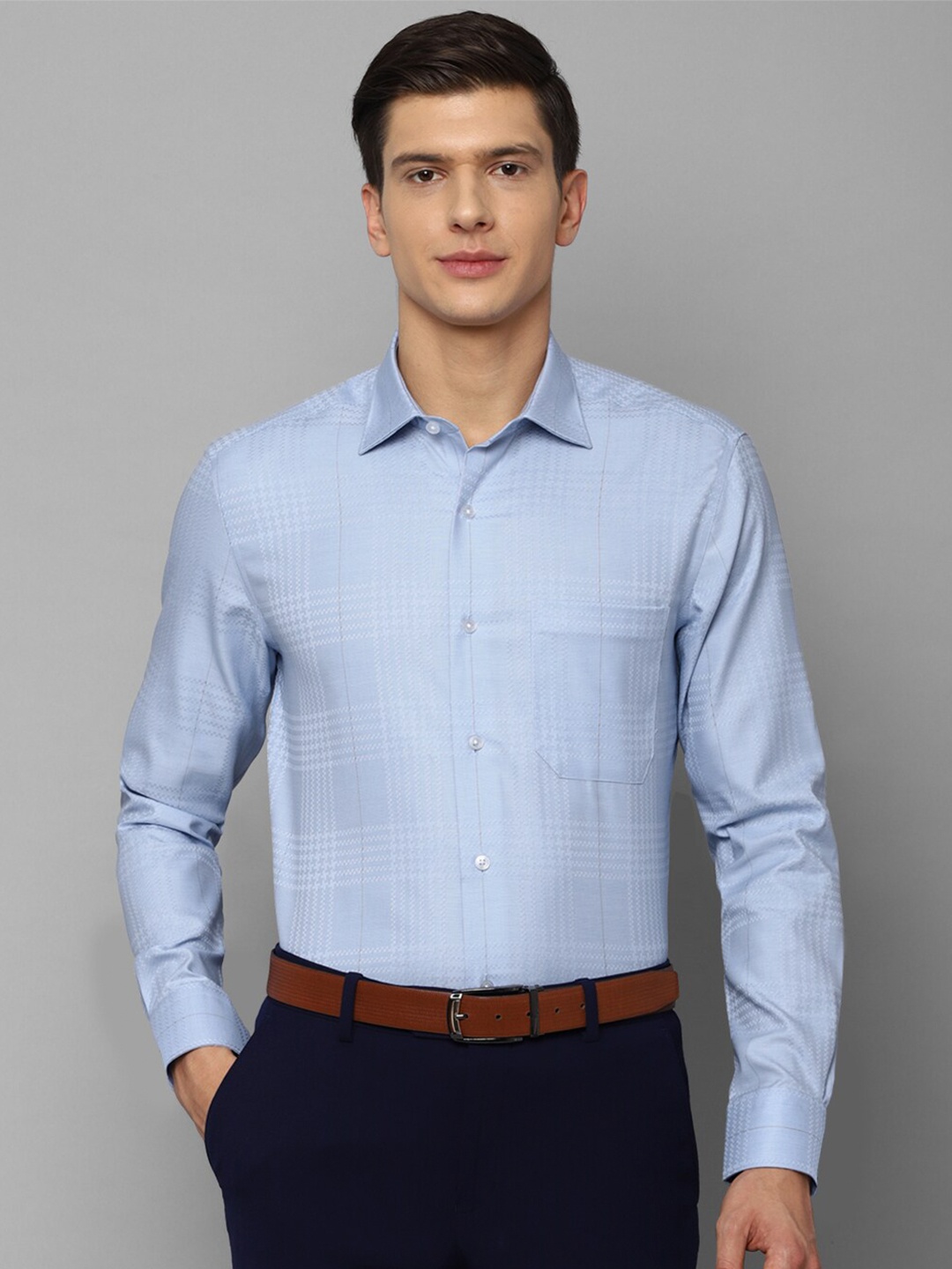 

Louis Philippe Men Blue Grid Tattersall Checked Formal Shirt
