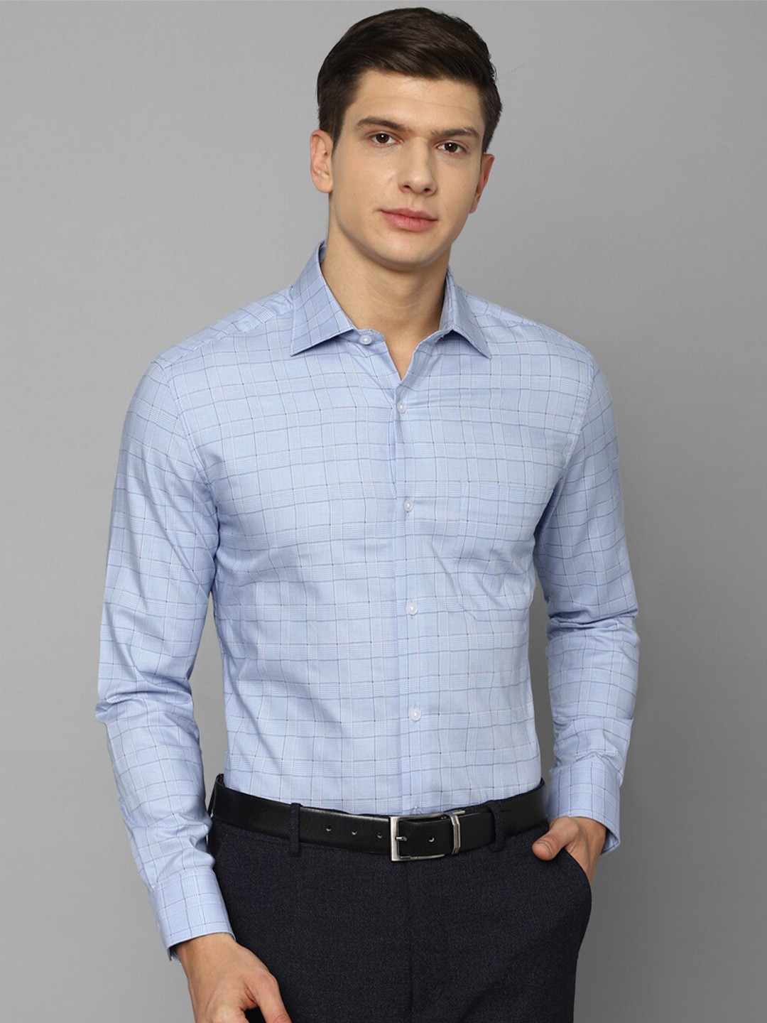 

Louis Philippe Men Blue Grid Tattersall Checked Pure Cotton Formal Shirt