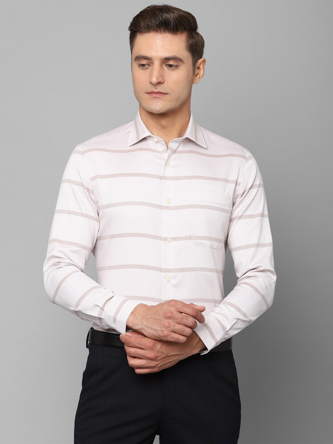 

Louis Philippe Men Cream-Coloured Horizontal Striped Formal Shirt