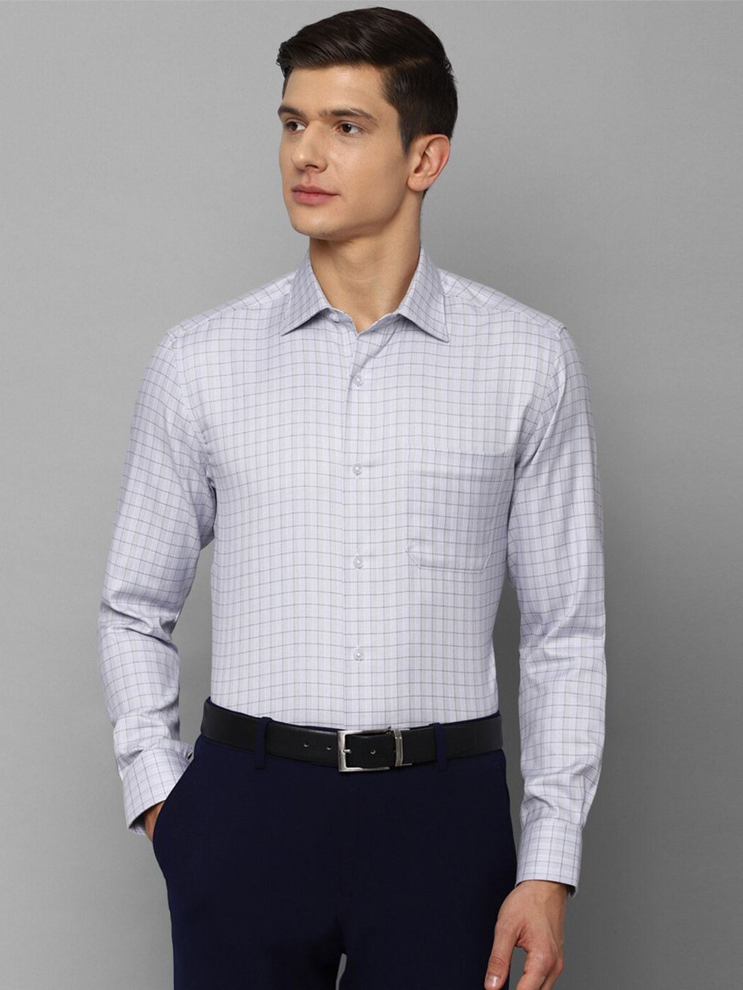 

Louis Philippe Men Blue Grid Tattersall Checks Checked Formal Shirt