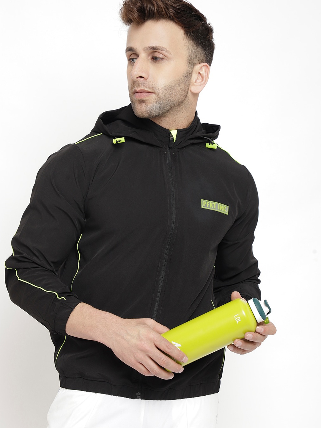 

PERFKT-U Men Black Colourblocked Lightweight Antimicrobial Training Jacket