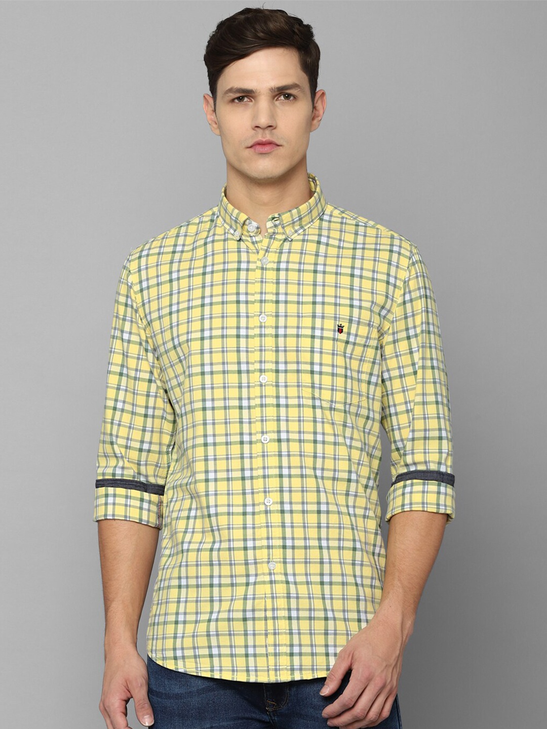 

Louis Philippe Jeans Men Yellow Slim Fit Tartan Checks Checked Casual Shirt