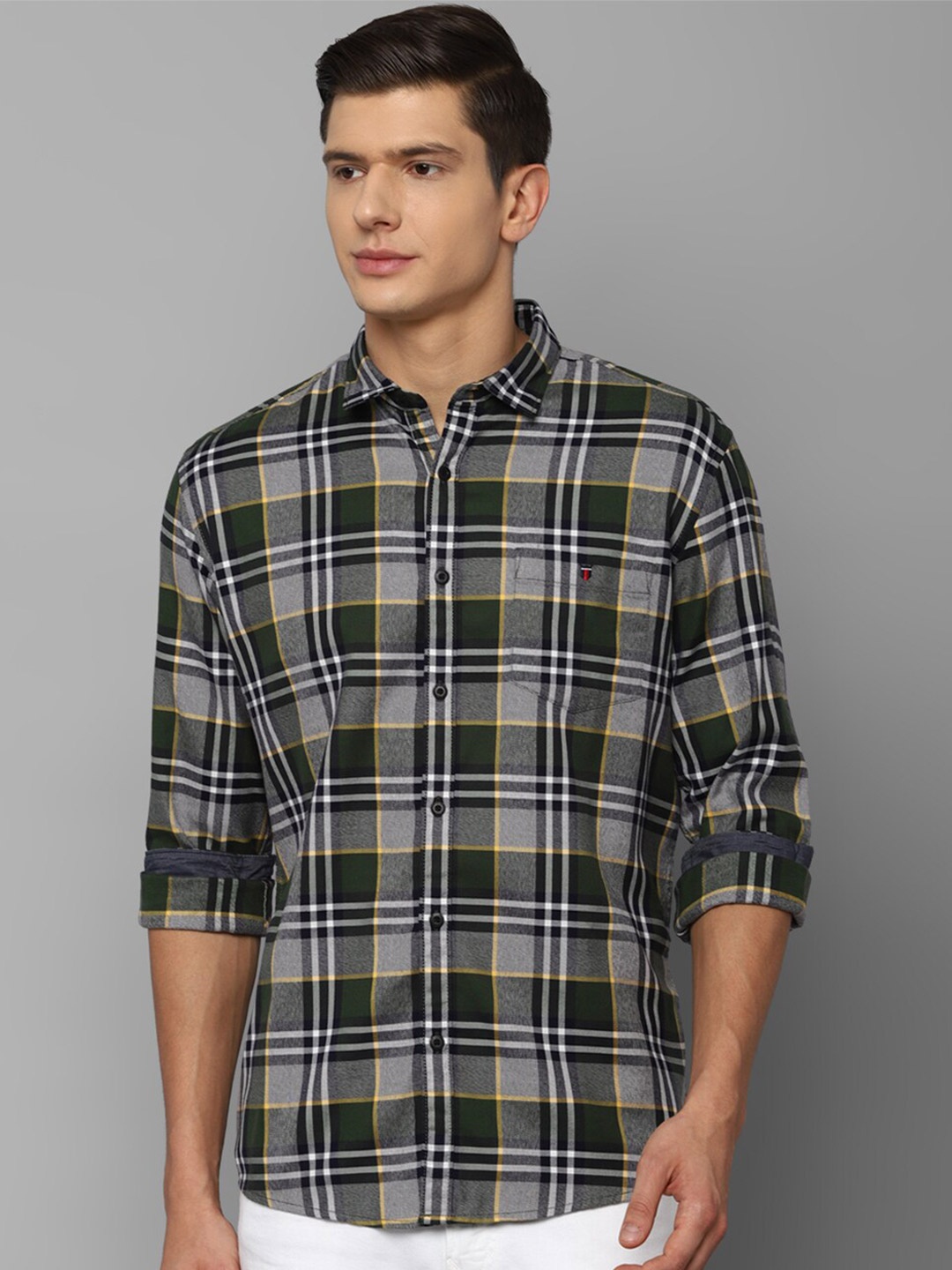 

Louis Philippe Jeans Men Grey Slim Fit Tartan Checked Casual Shirt