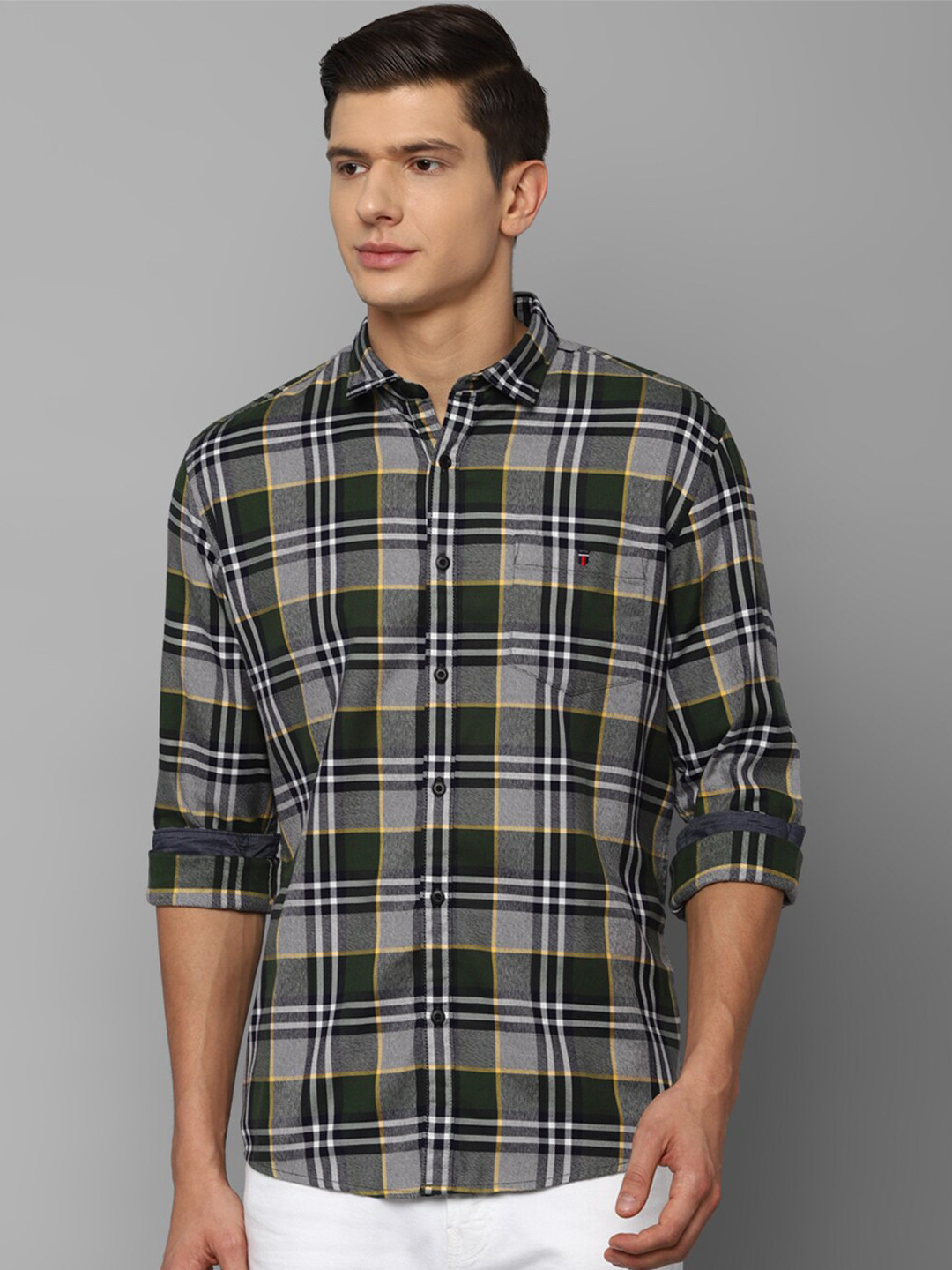 

Louis Philippe Jeans Men Grey Slim Fit Tartan Checks Checked Casual Shirt