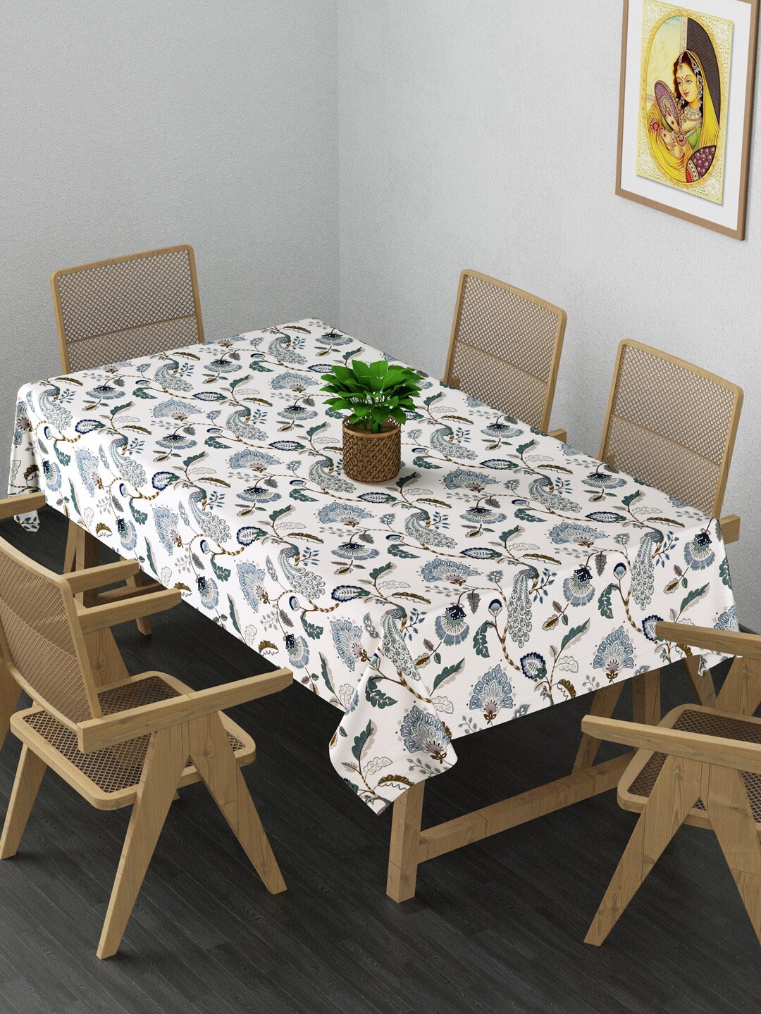

Gulaab Jaipur White & Green Printed 6 Seater Rectangular Cotton Table Cover