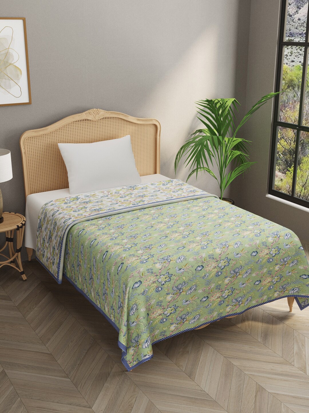 

Gulaab Jaipur Green & Blue Floral AC Room 350 GSM Single Bed Dohar