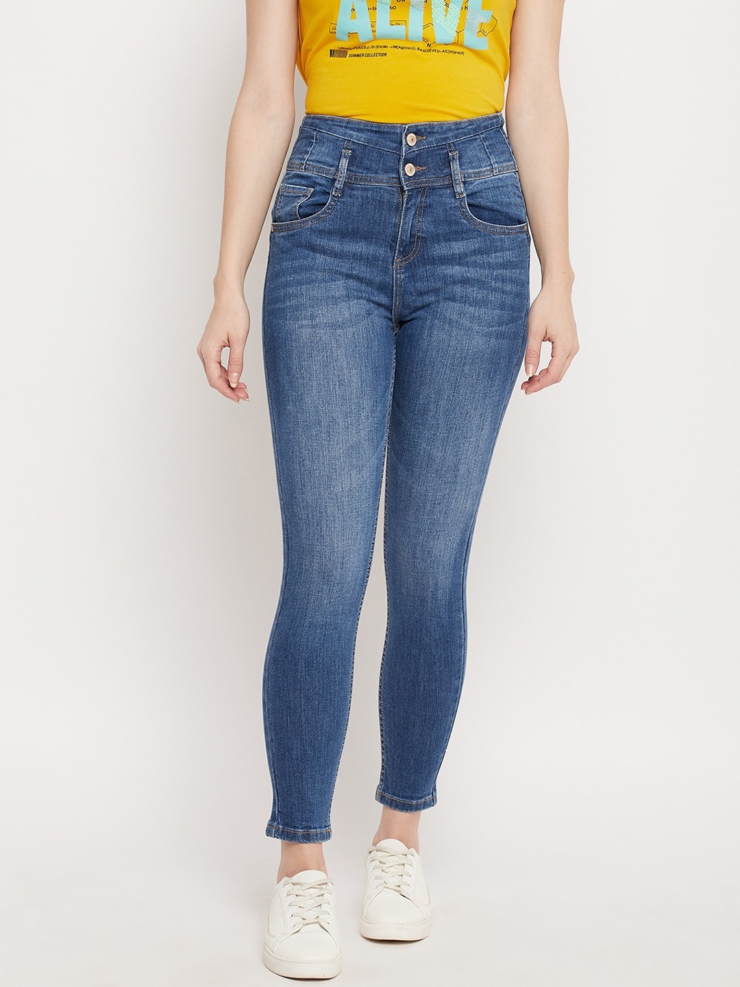 

Madame Women Navy Blue Light Fade Mid rise Cropped Jeans