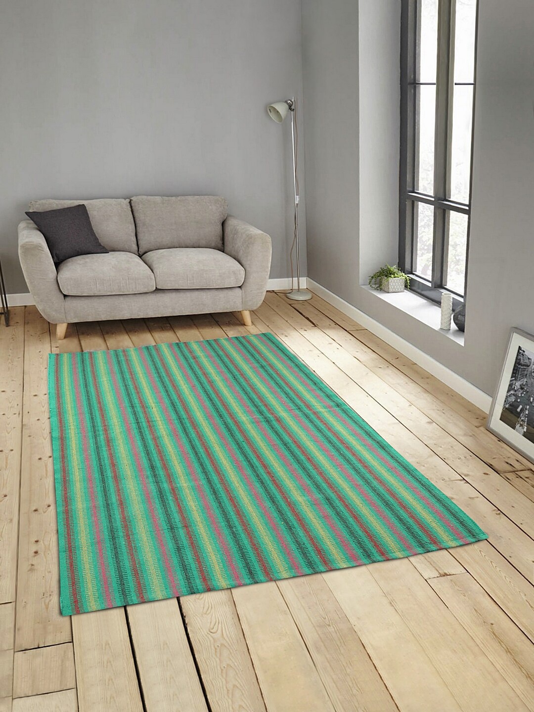 

KLOTTHE Green Striped Anti-Skid Dhurrie