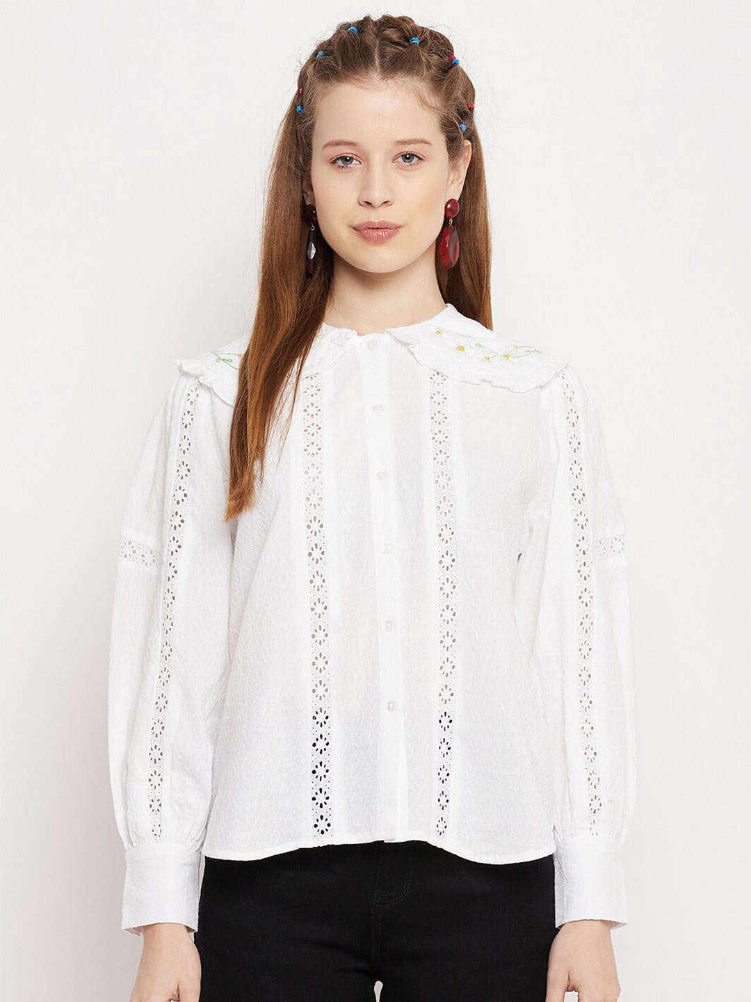 

Madame Women White Formal Shirt