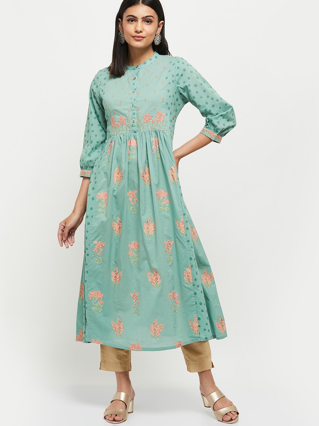 

max Women Green Floral Printed Kurta