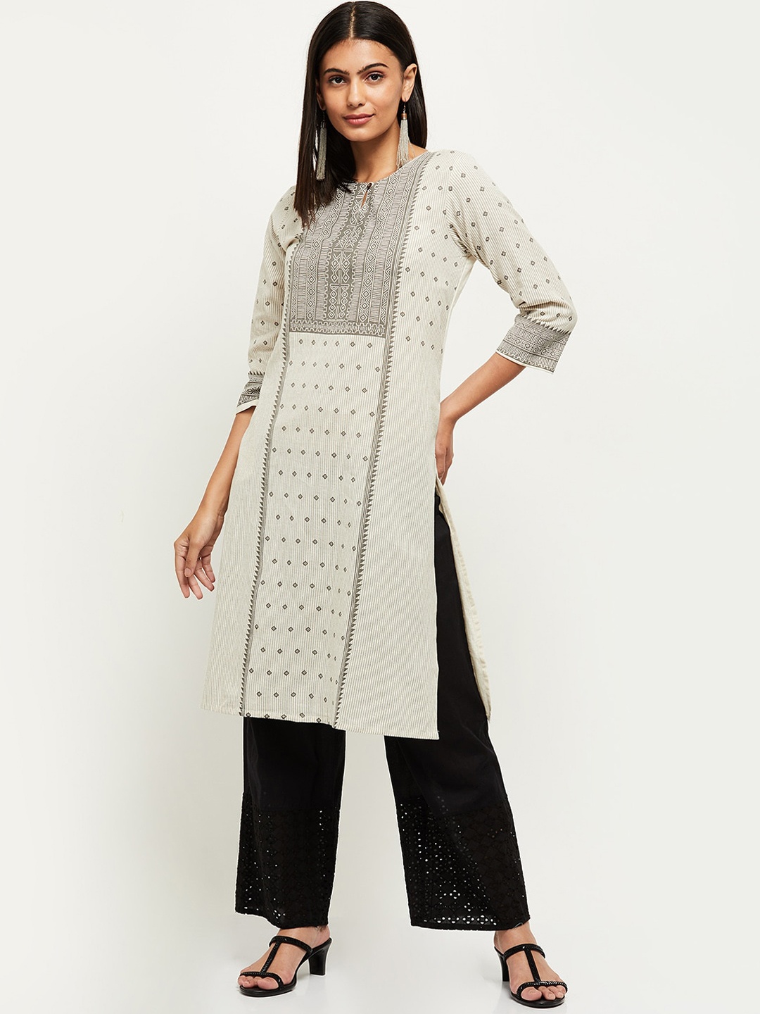 

max Women Off White Geometric Thread Work Kurta