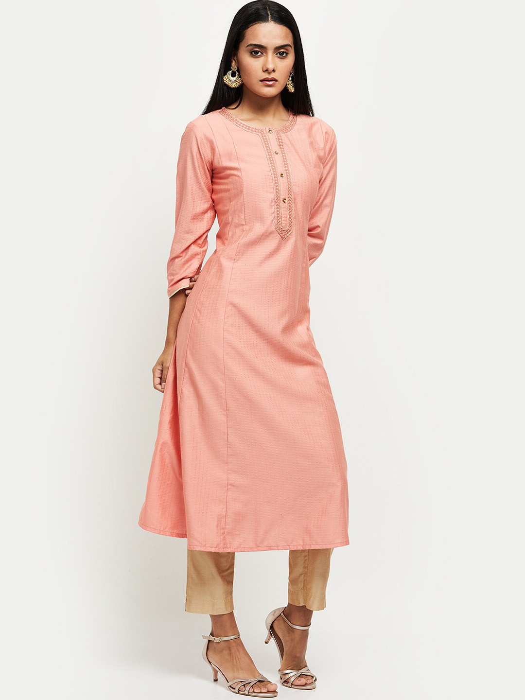 

max Women Peach-Coloured Anarkali Kurta