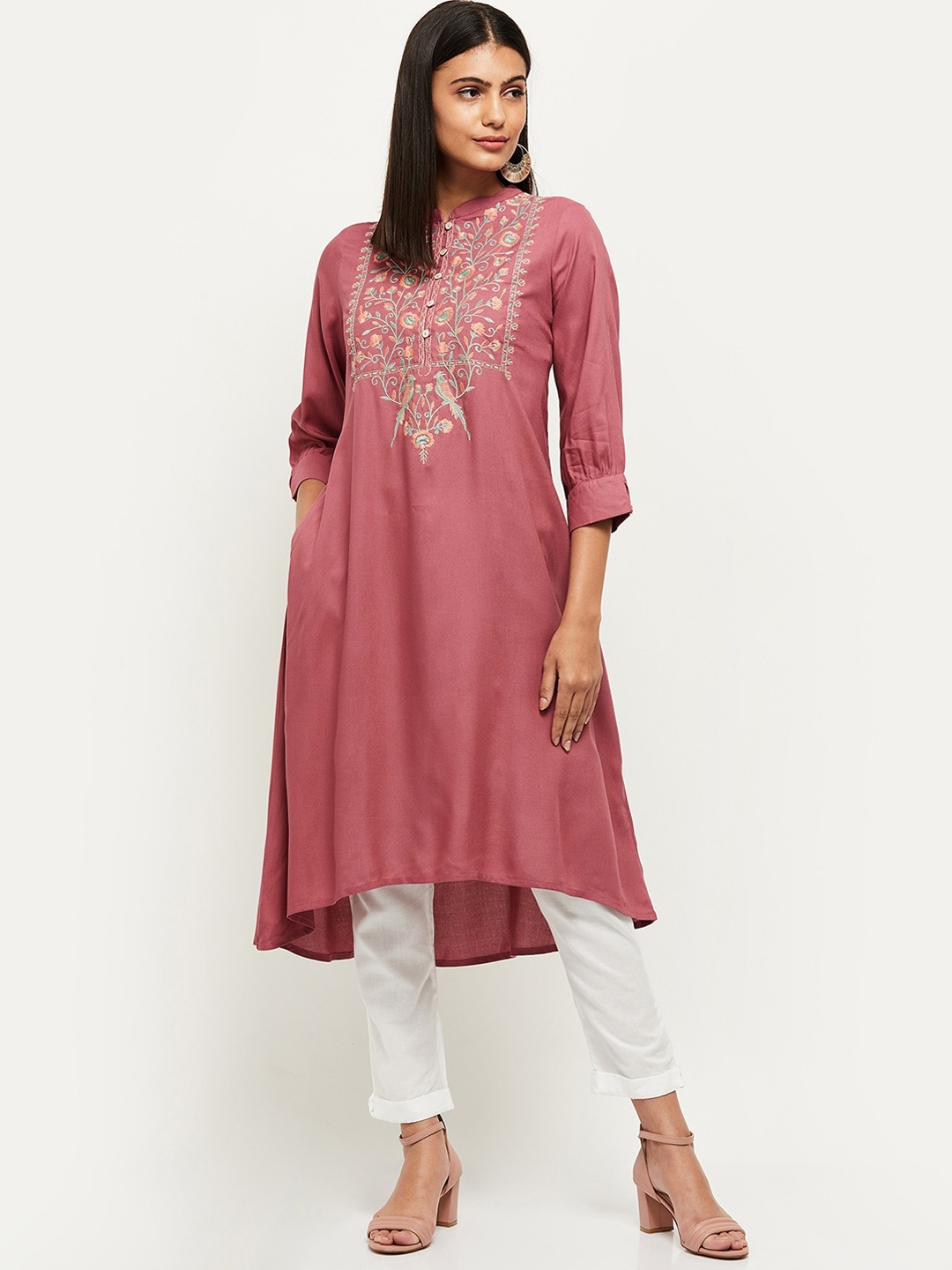 

max Women Pink Ethnic Motifs Embroidered Thread Work Kurta