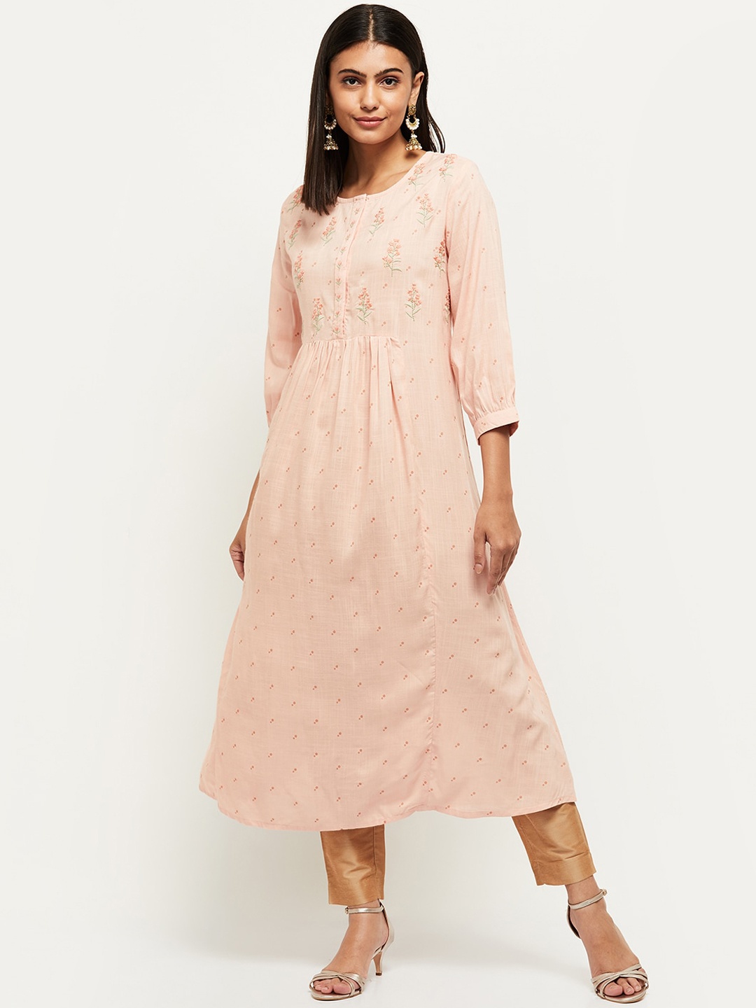 

max Women Peach Ethnic Motifs Embroidered Anarkali Kurta