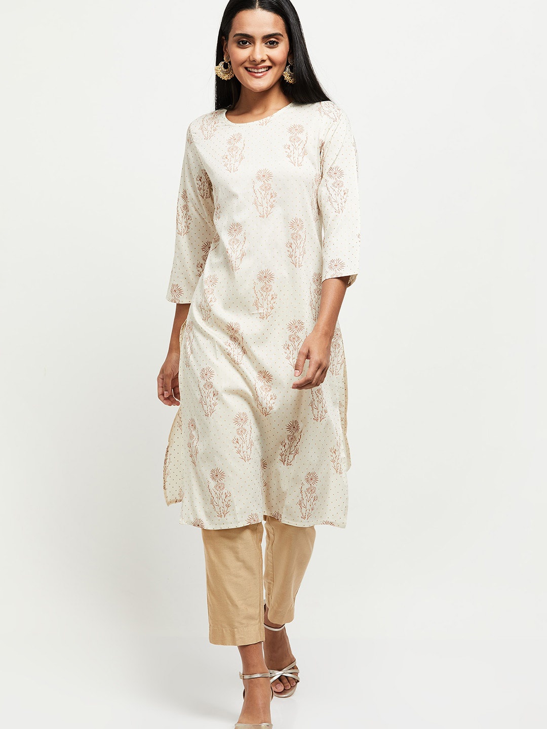 

max Women White Ethnic Motifs Printed Flared Sleeves Kurta