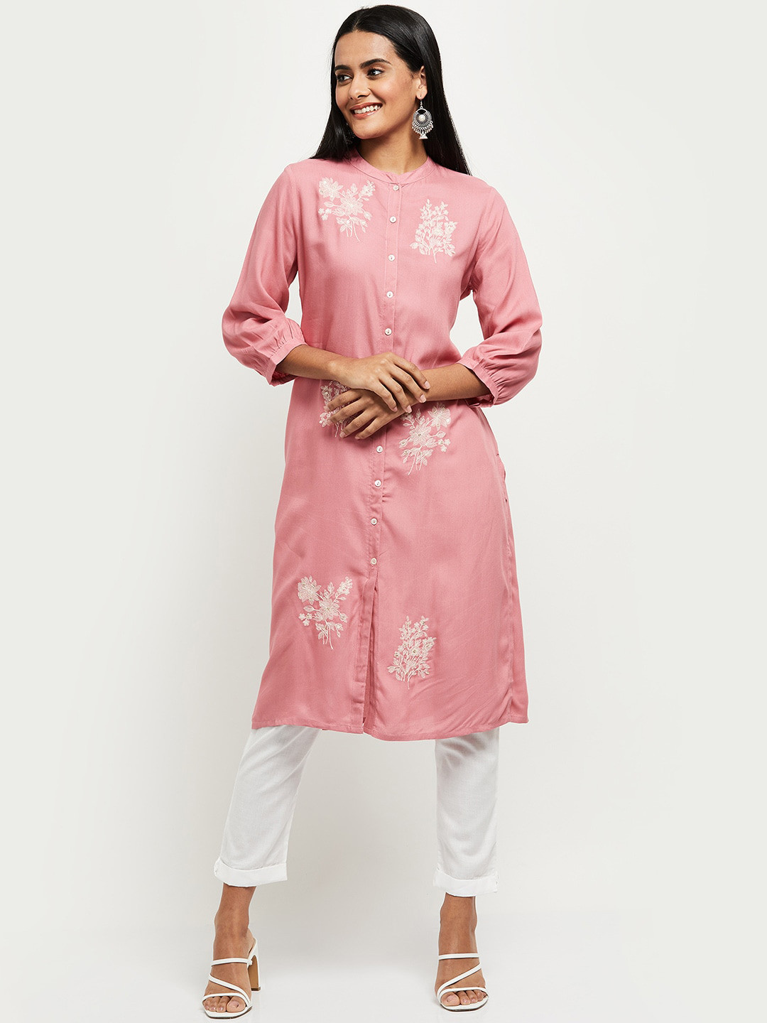 

max Women Pink Ethnic Motifs Embroidered Kurta