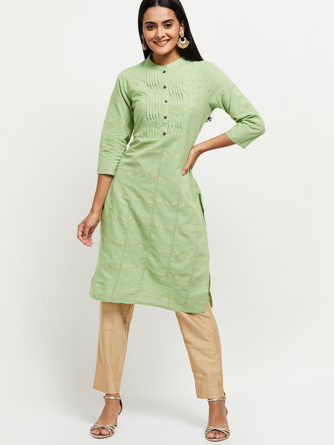 

max Women Green Checked Kurta