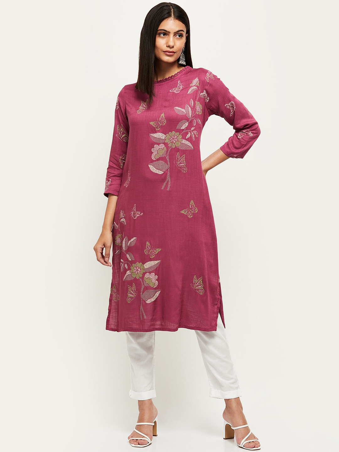 

max Women Magenta Floral Printed Kurta
