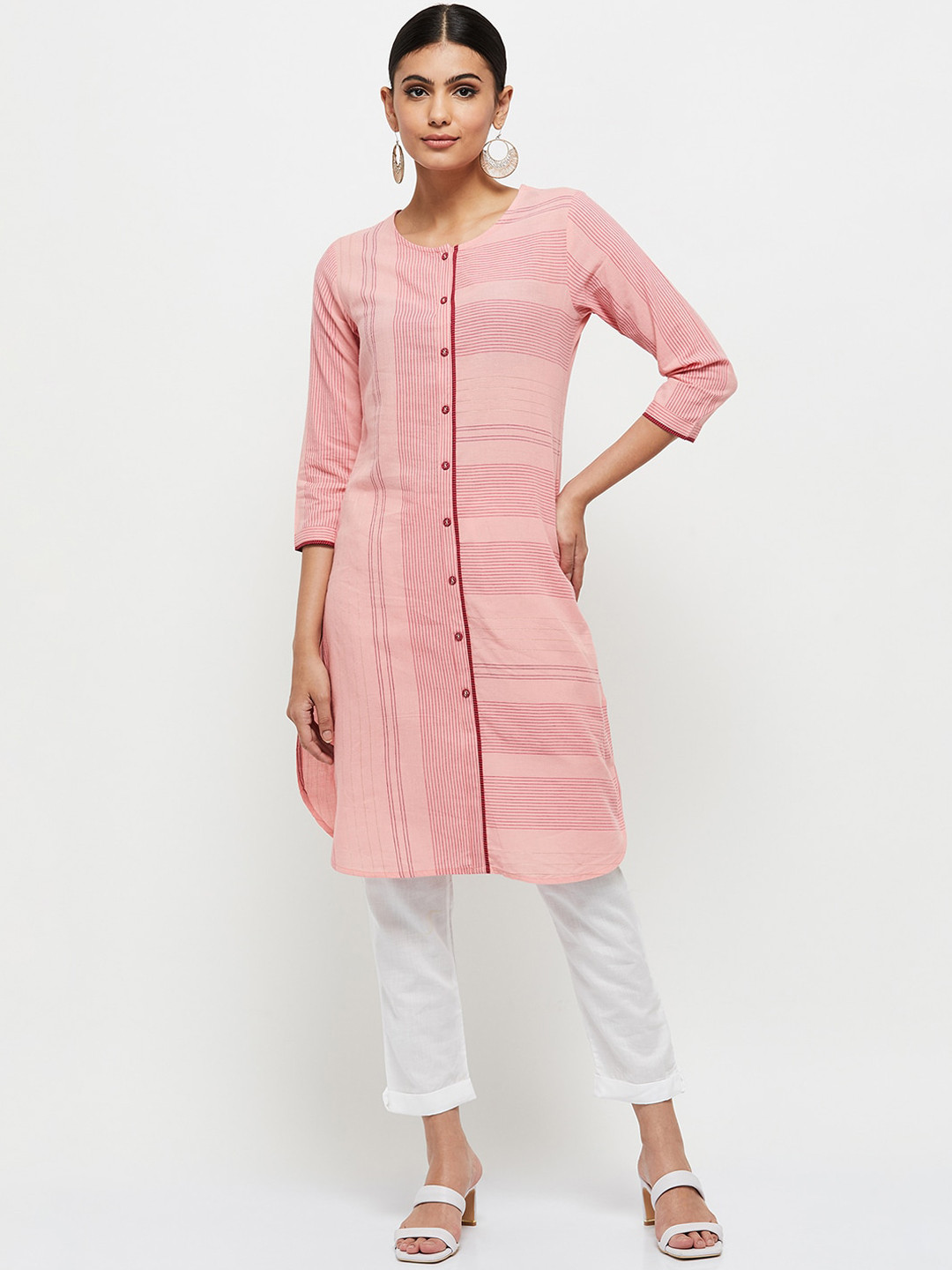 

max Women Pink Striped Kurta