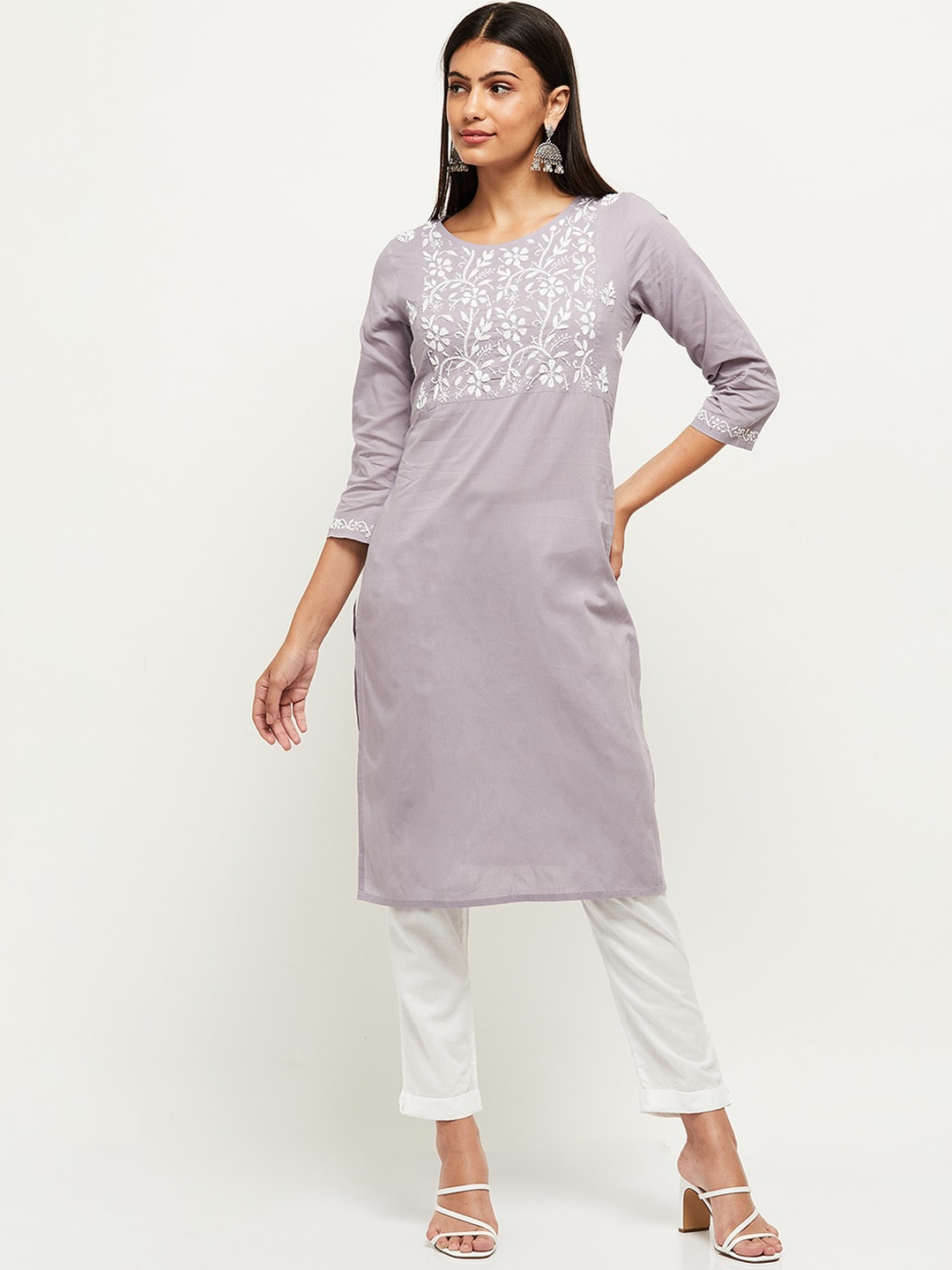 

max Women Purple Yoke Design Thread Work Kurta