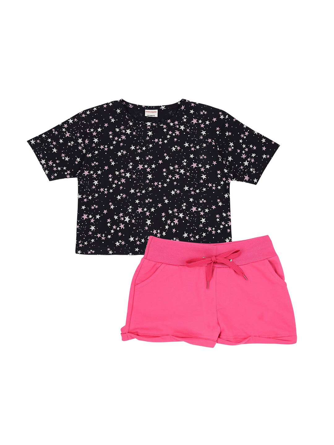 

RAINE AND JAINE Girls Black & Fuchsia Printed T-shirt with Trousers