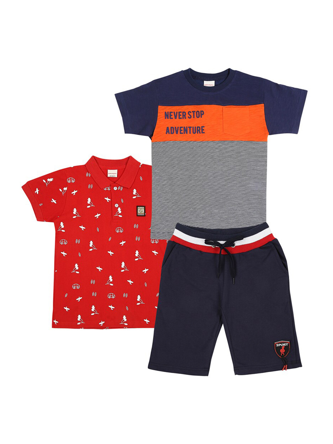 

RAINE AND JAINE Boys Navy Blue & Red Printed T-shirt with Shorts