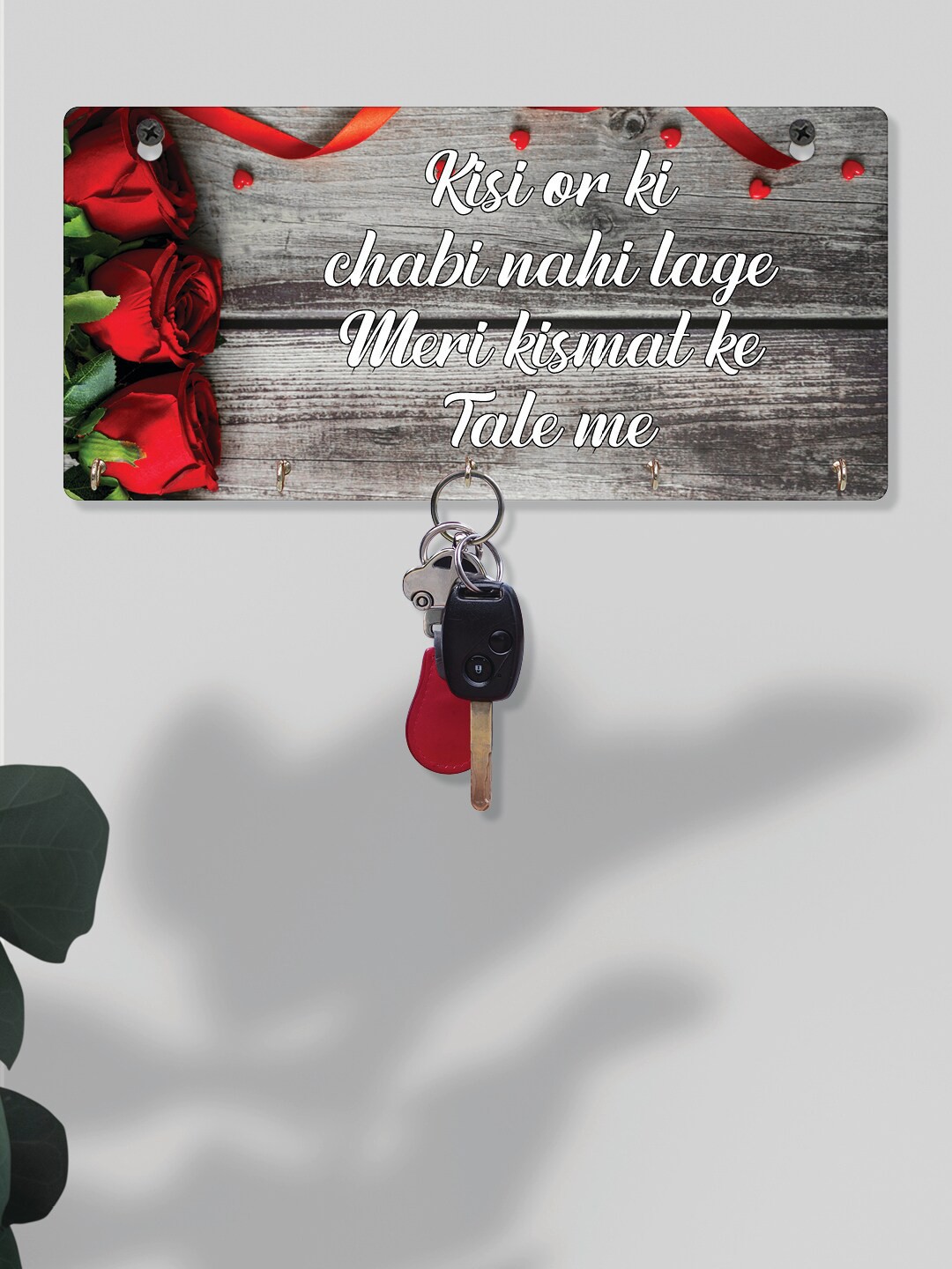 

RANDOM Set of 2 Grey Red Printed Quotes Wall Hanging Key Holder