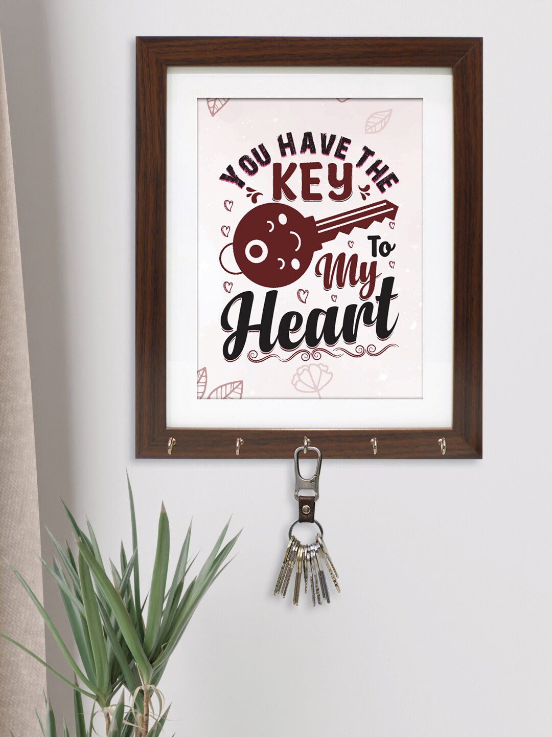 

RANDOM Set of 2 Brown Printed Quotes Key Holders with 5 Hooks