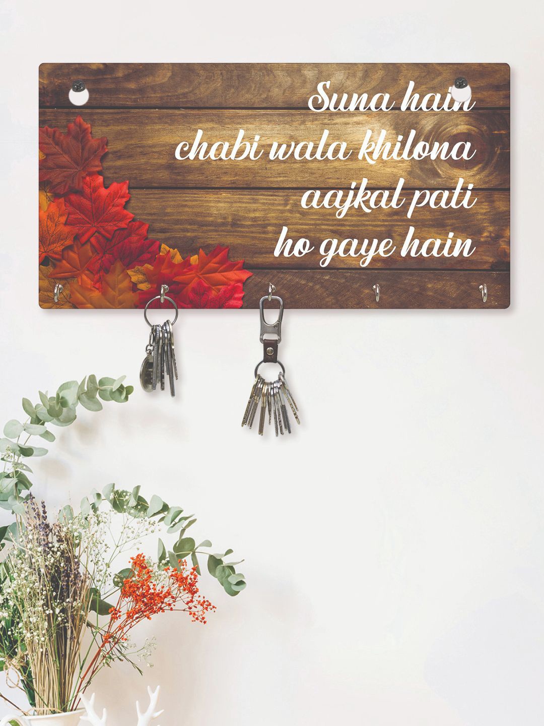

RANDOM Set of 2 Brown Quotes Print Wall Hanging Key Holder