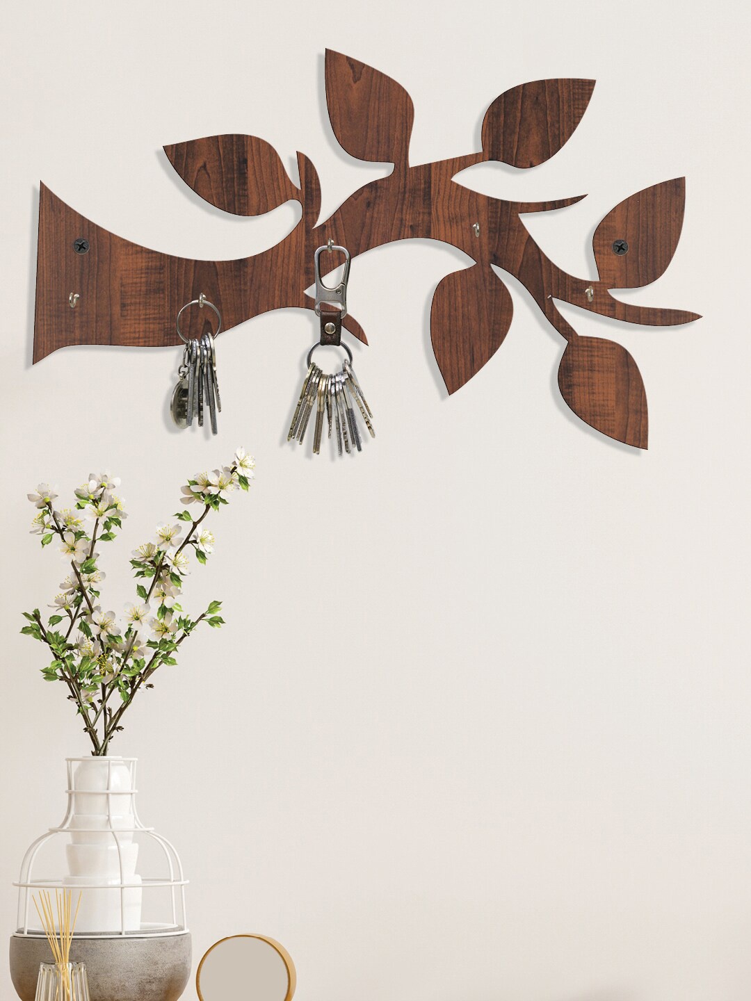 

RANDOM Set of 2 Coffee Brown Solid Tree Branch Wall Hanging Key Holder With 5 Hooks