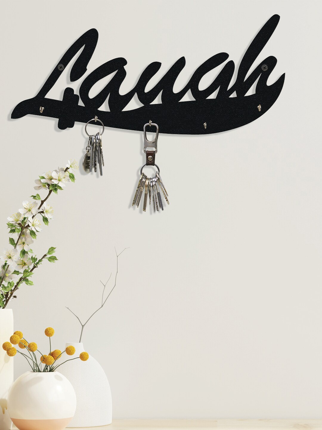 

RANDOM Set of 2 Black Solid Laugh Wall Hanging Key Holder With 5 Hooks