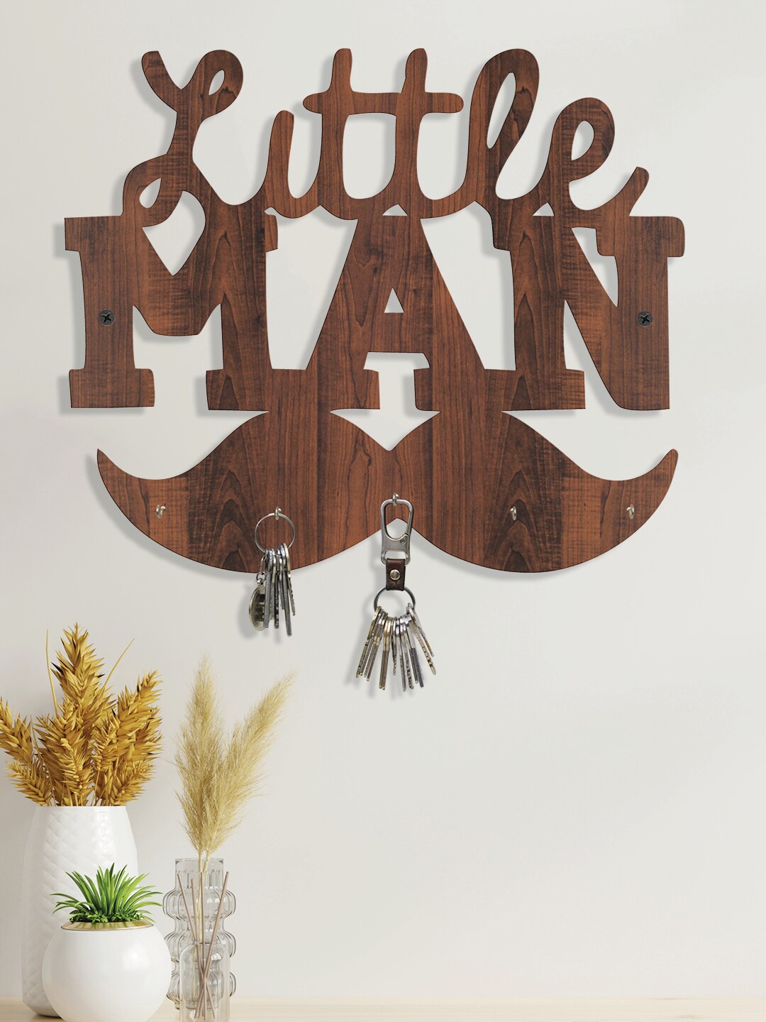 

RANDOM Set of 2 Coffee Brown Little Man Wall Hanging Key Holder With 5 Hooks