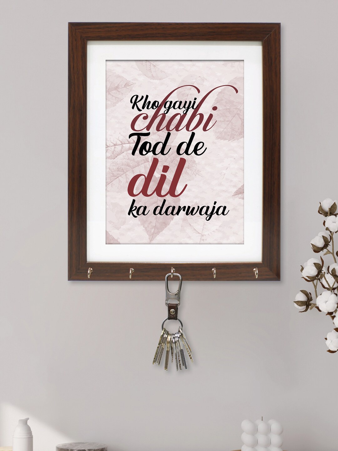 

RANDOM Brown & Purple Printed Quotes Hanging Key Holder with 5 Hooks