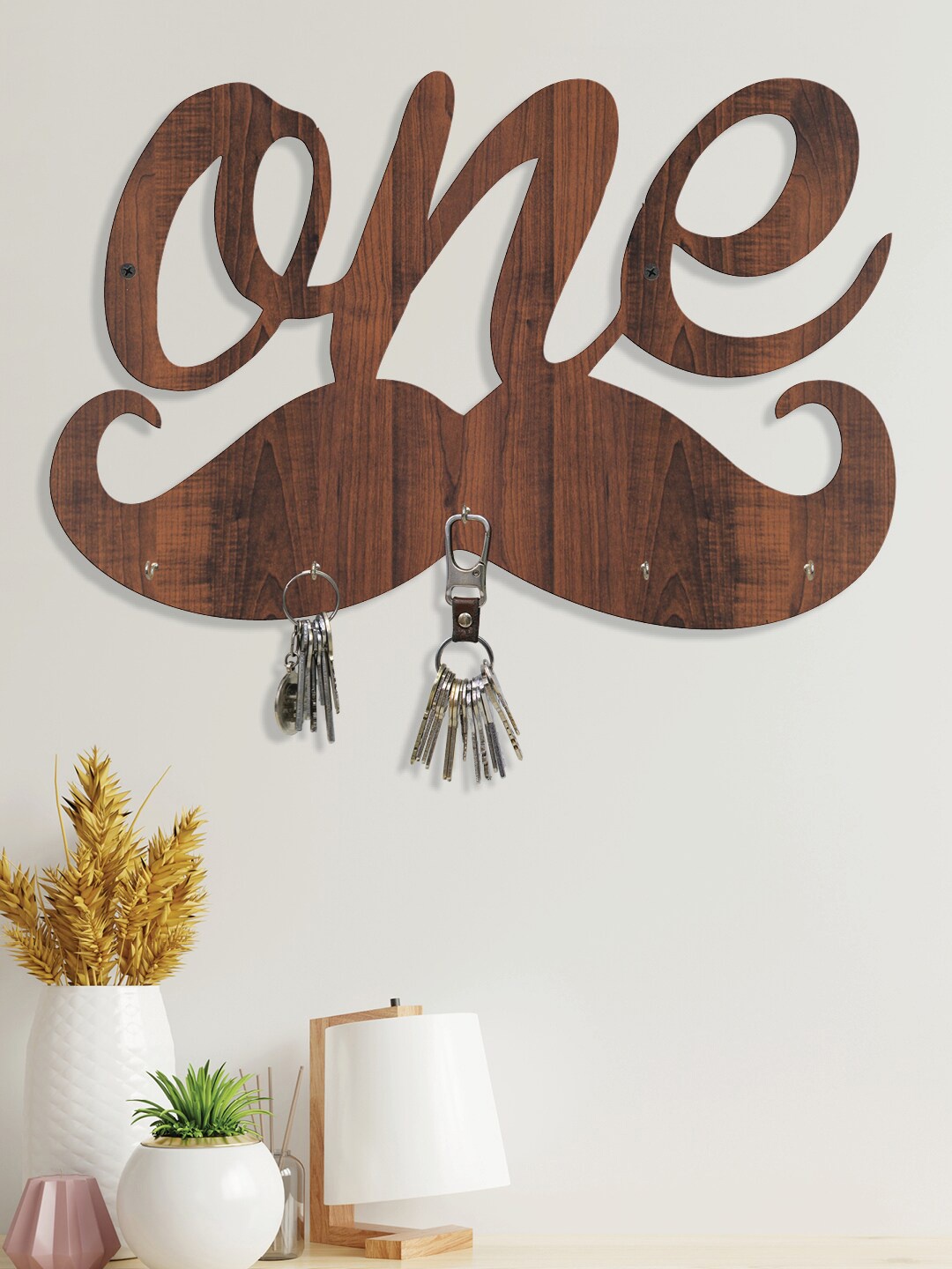 

RANDOM Coffee Brown Solid One Wall Hanging Key Holder With 5 Hooks